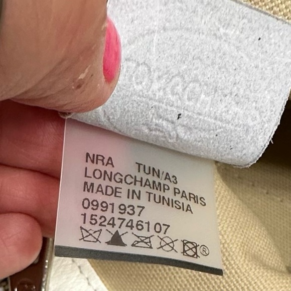 Longchamp • LM Cuir Embossed Logo Metal Luggage Tag White Double Shoulder RARE - Picture 11 of 14